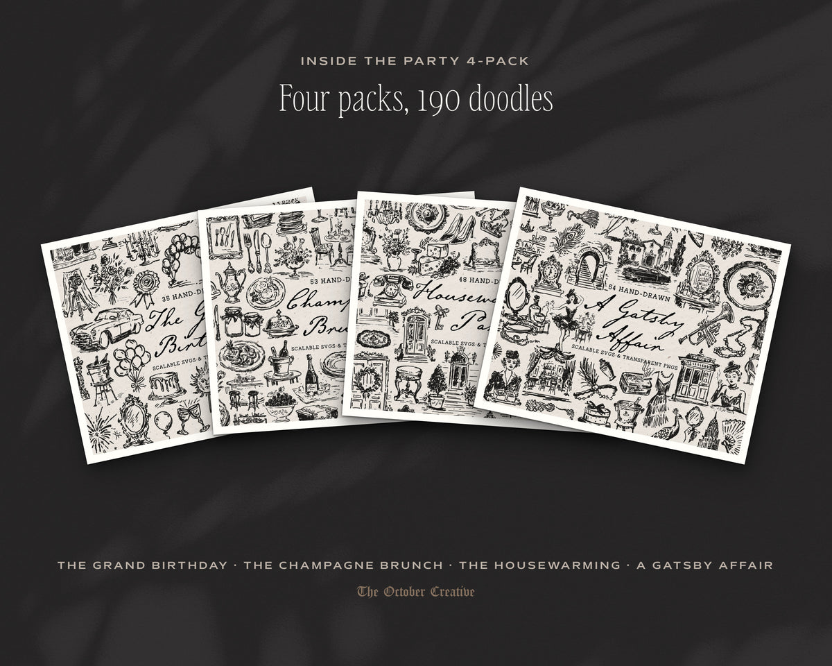 Party 4-Pack Doodle Bundle, the four packs inside