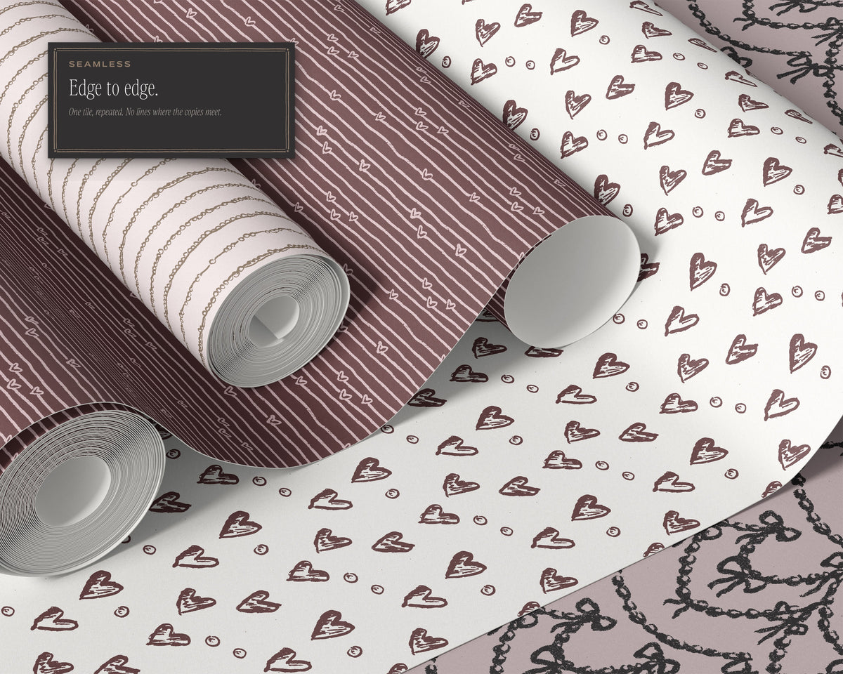 Pearls & Hearts Seamless Pattern Bundle, edge to edge