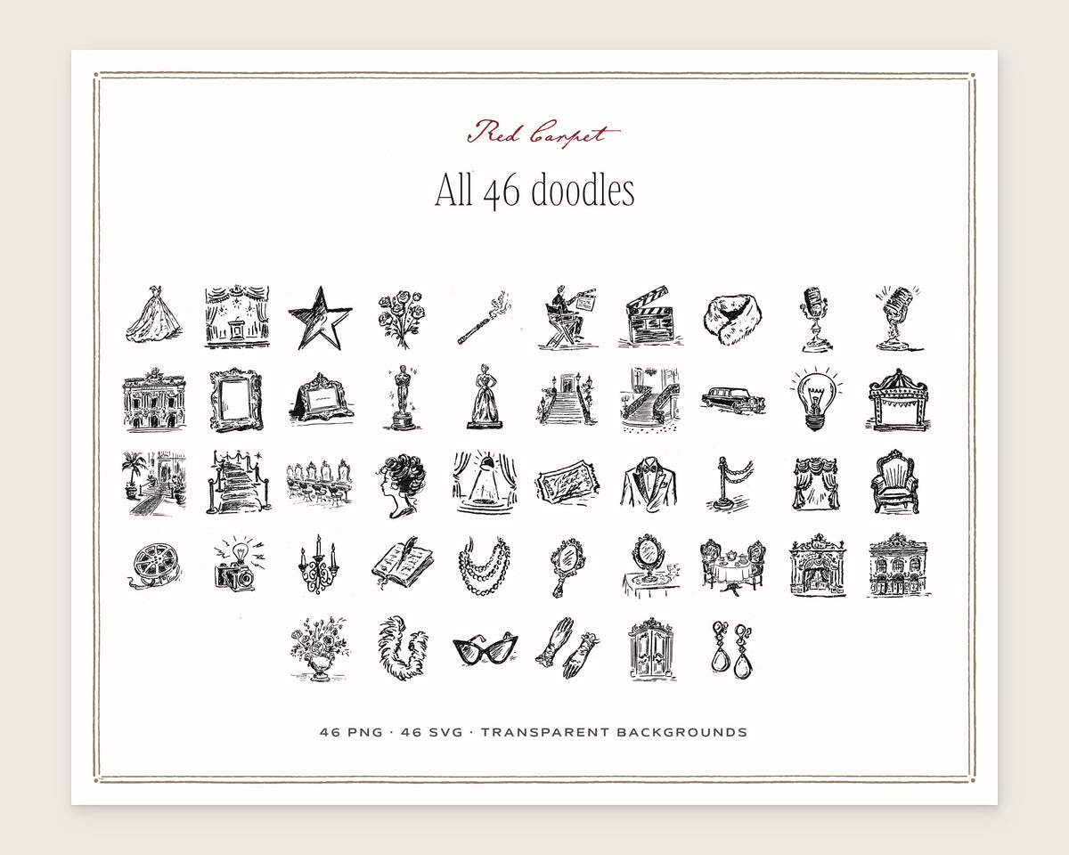Red Carpet Doodle Pack, everything in the set