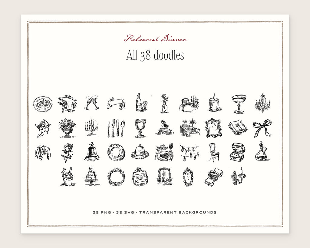 Rehearsal Dinner Doodle Pack, everything in the set