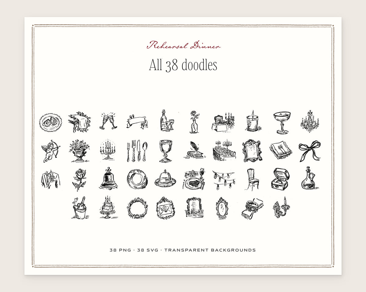 Rehearsal Dinner Doodle Pack, everything in the set