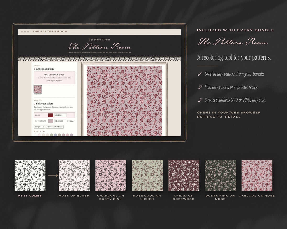 Roses & Florals Seamless Pattern Bundle, The Pattern Room recoloring tool