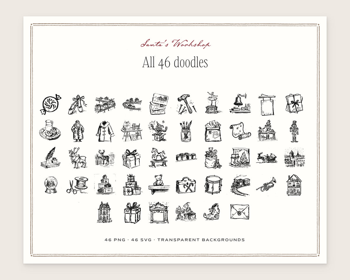 Santa's Workshop Doodle Pack, everything in the set