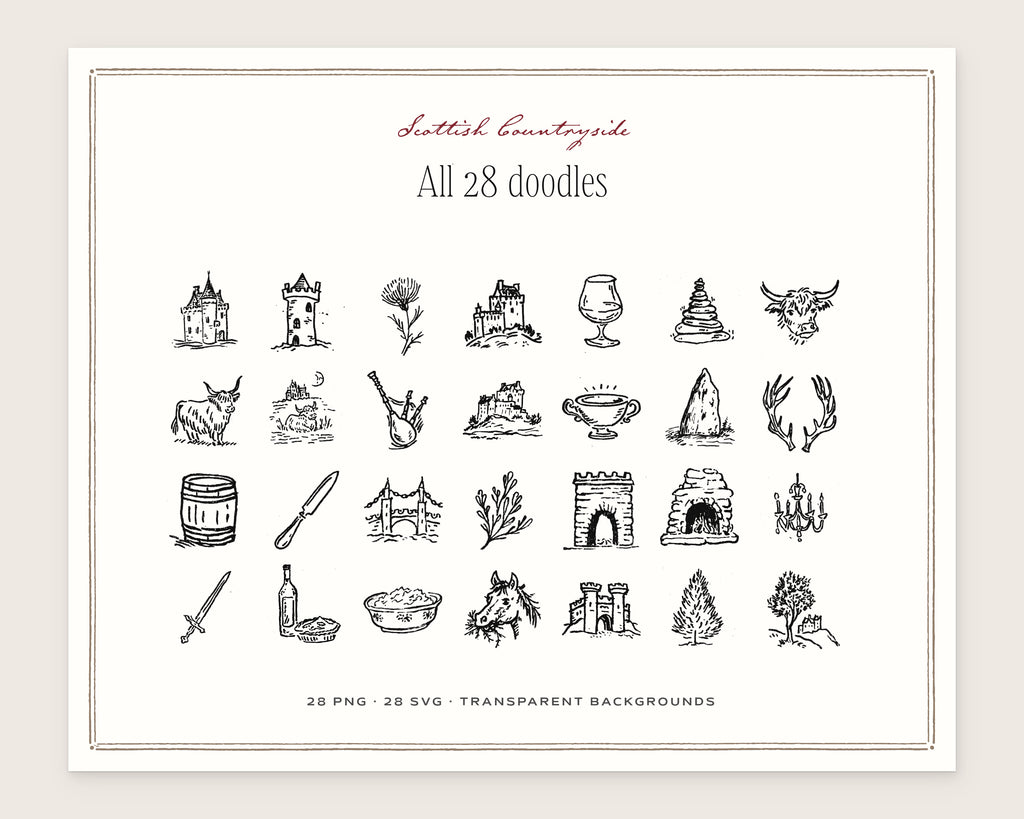 Scottish Countryside Doodle Pack, everything in the set