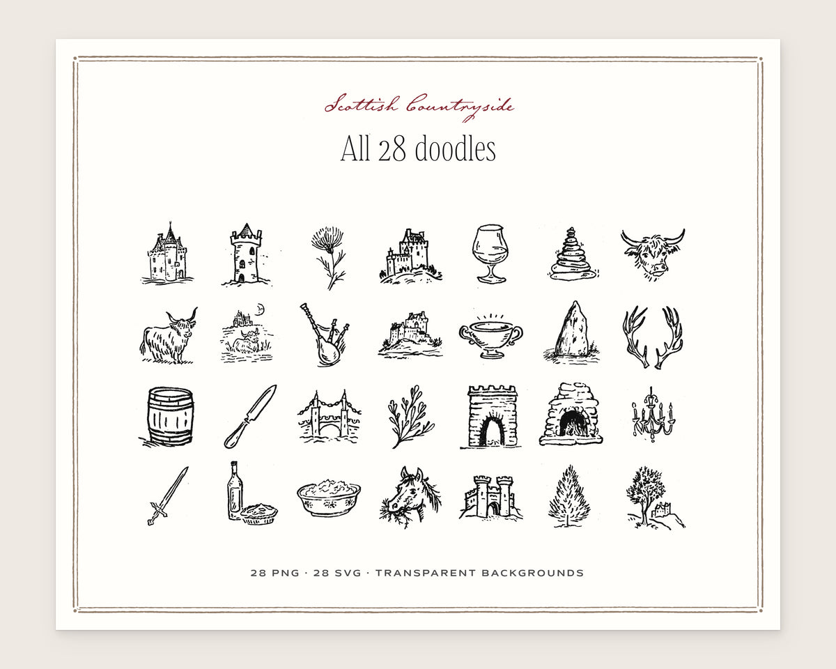 Scottish Countryside Doodle Pack, everything in the set