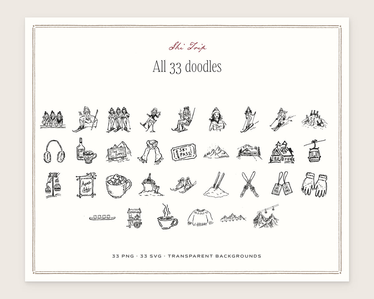 Ski Trip Doodle Pack, everything in the set