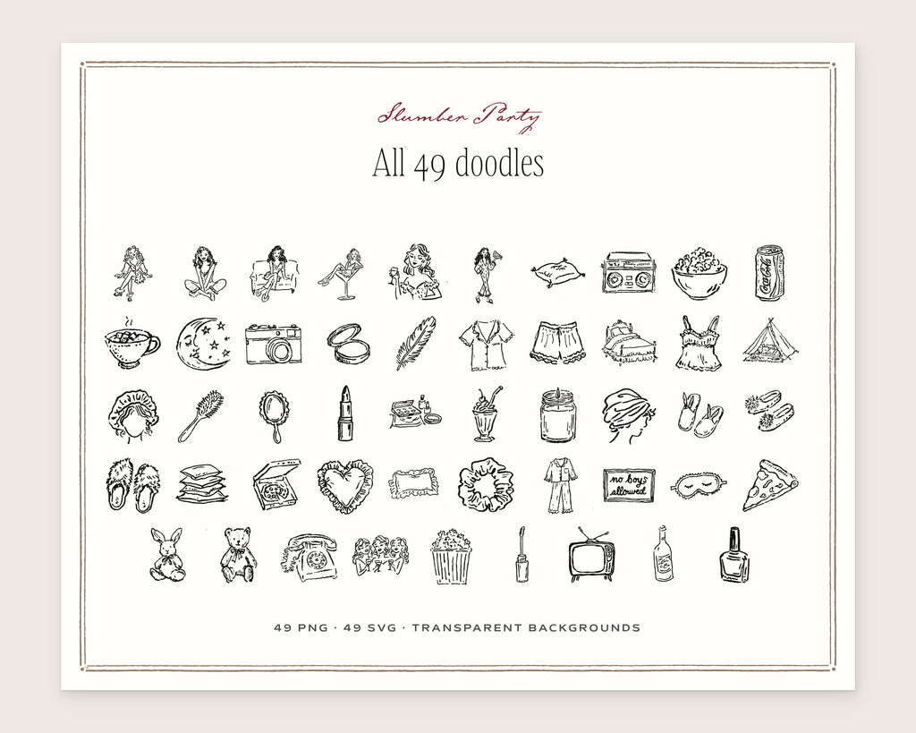 Slumber Party Doodle Pack, everything in the set