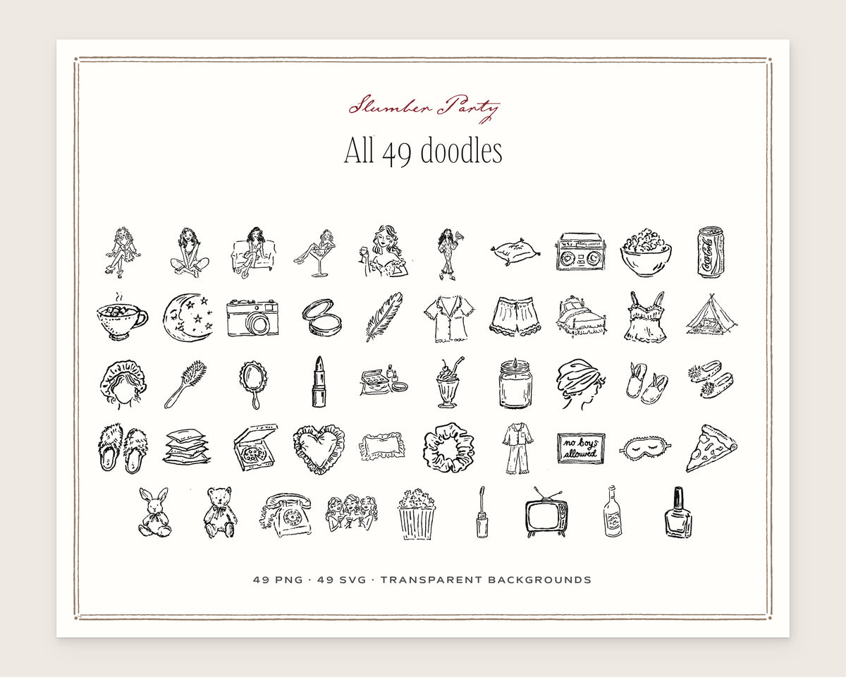 Slumber Party Doodle Pack, everything in the set