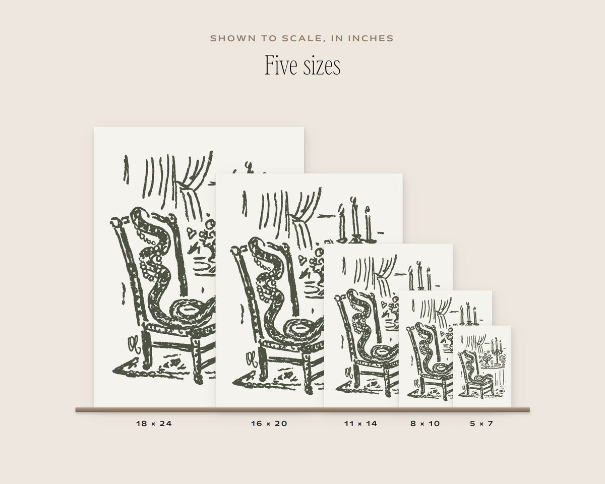 Snake on a Chair Art Print, five sizes