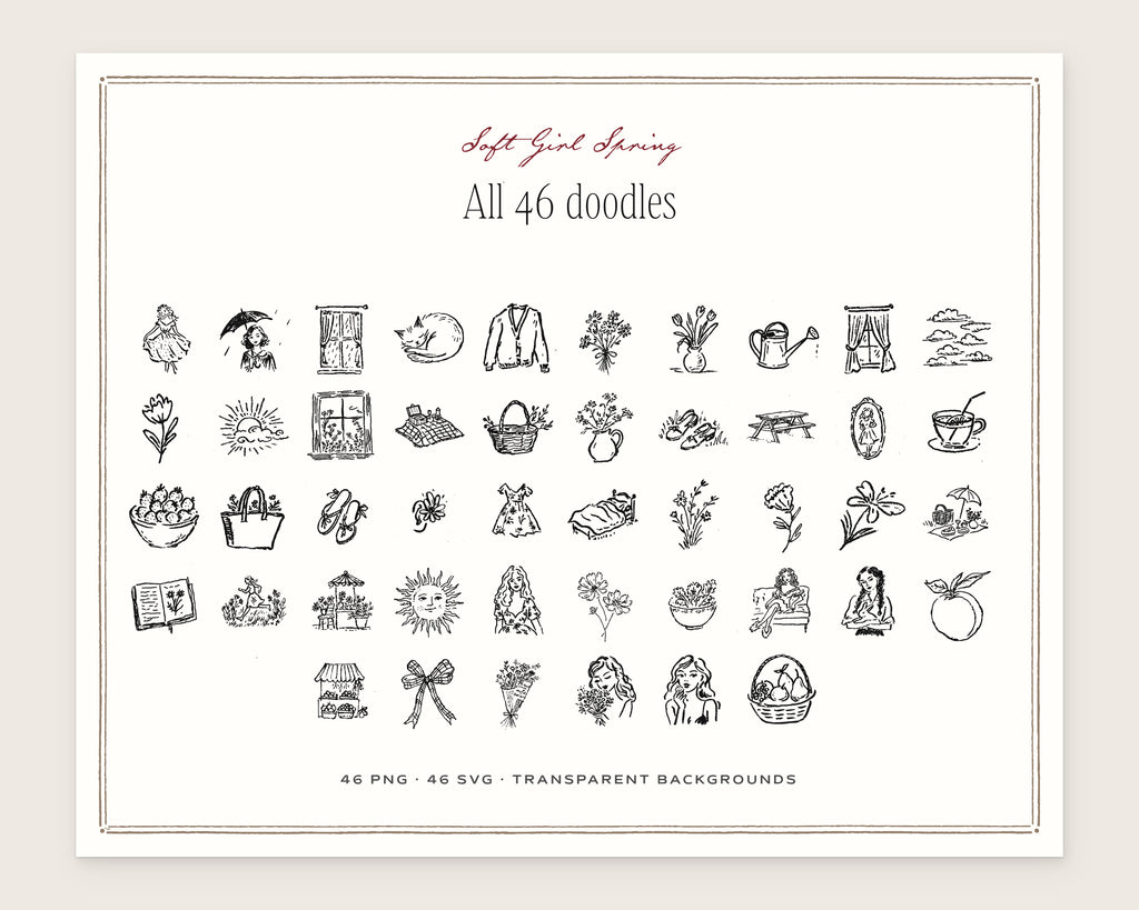 Soft Girl Spring Doodle Pack, everything in the set
