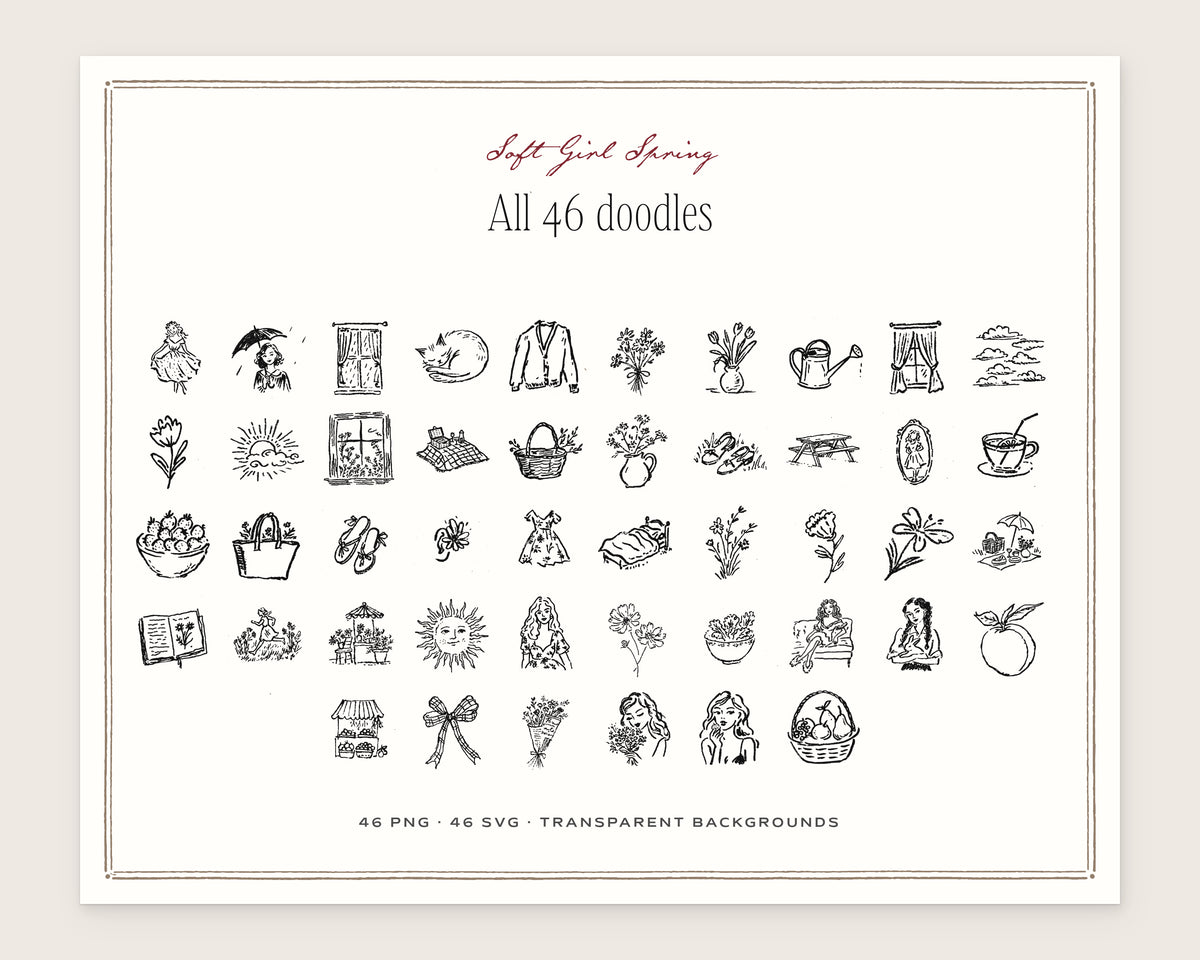 Soft Girl Spring Doodle Pack, everything in the set