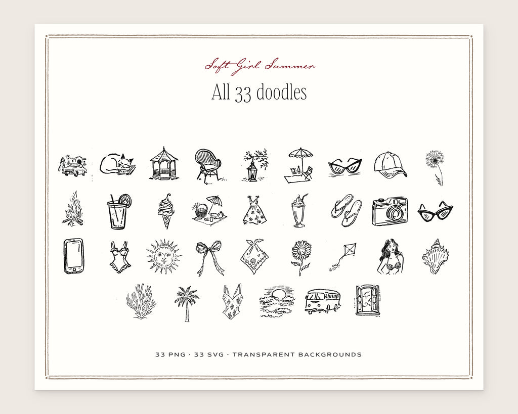 Soft Girl Summer Doodle Pack, everything in the set