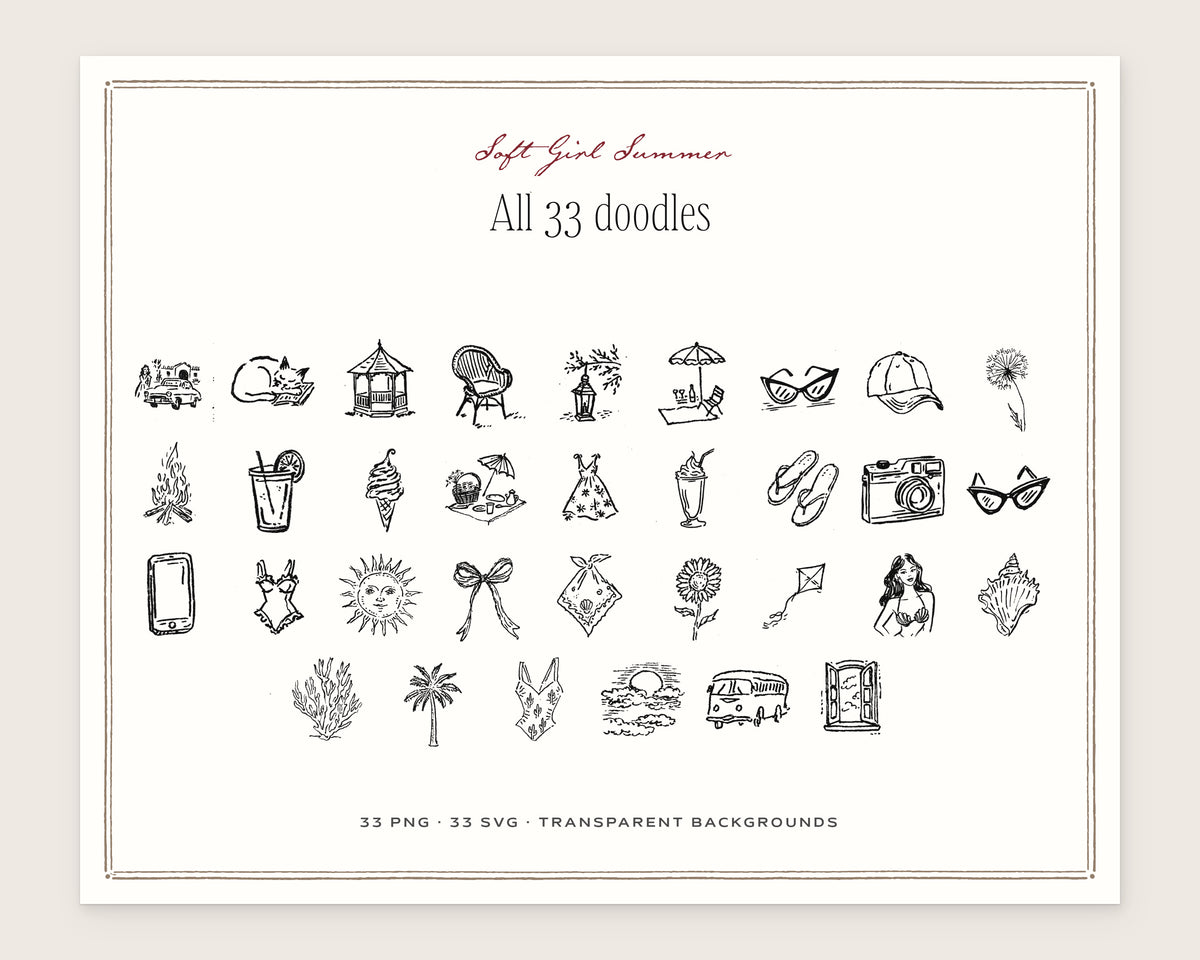 Soft Girl Summer Doodle Pack, everything in the set