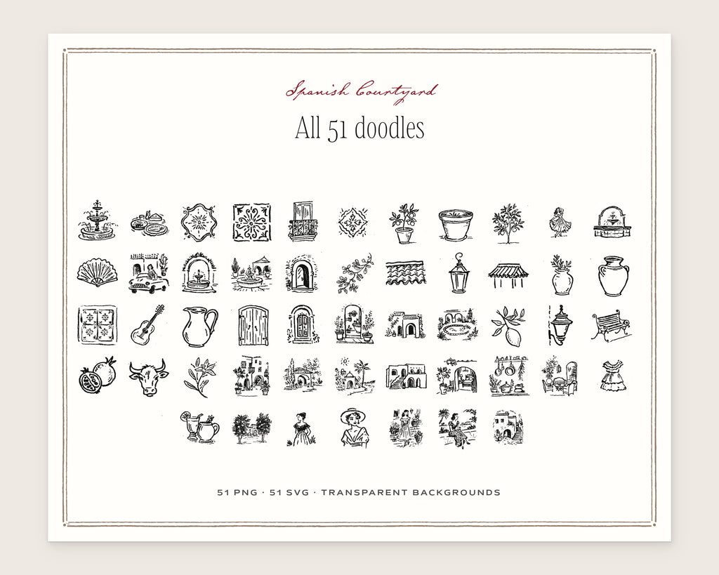 Spanish Courtyard Doodle Pack, everything in the set