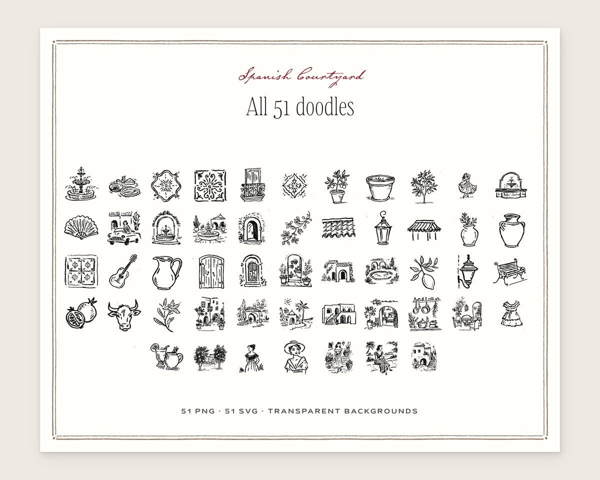 Spanish Courtyard Doodle Pack, everything in the set
