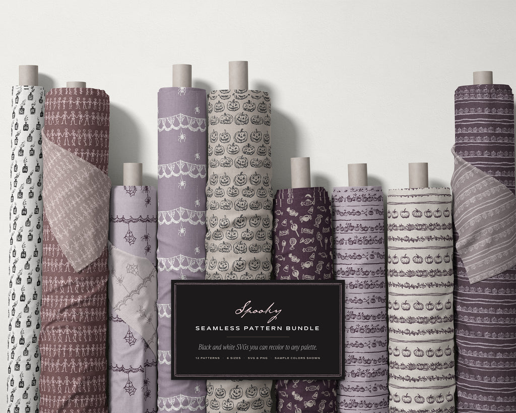Spooky Seamless Pattern Bundle, fabric rolls, all the patterns