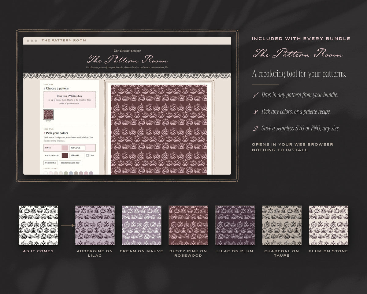 Spooky Seamless Pattern Bundle, The Pattern Room recoloring tool