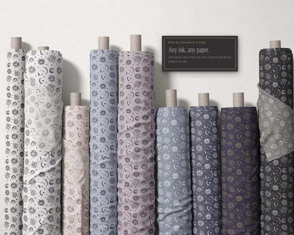 Sun, Moon & Stars Seamless Pattern Bundle, any ink, any paper