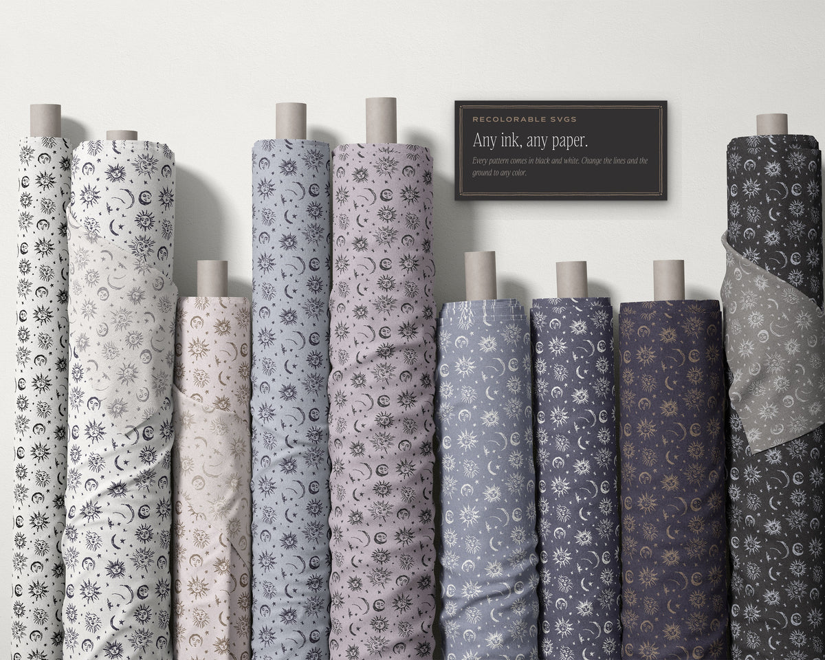 Sun, Moon & Stars Seamless Pattern Bundle, any ink, any paper