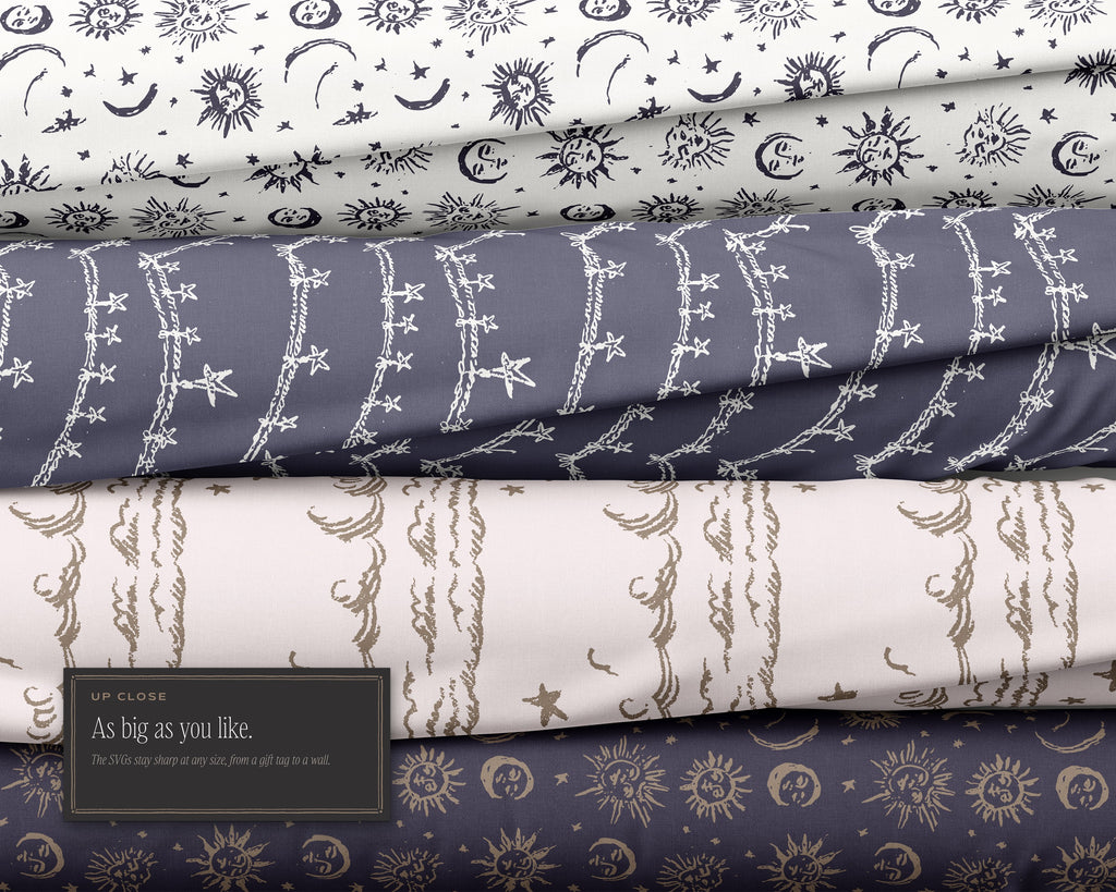Sun, Moon & Stars Seamless Pattern Bundle, as big as you like