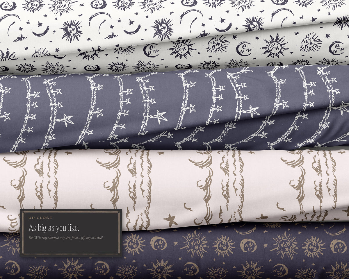 Sun, Moon & Stars Seamless Pattern Bundle, as big as you like