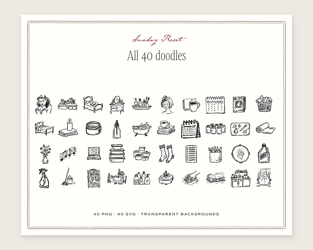Sunday Reset Doodle Pack, everything in the set