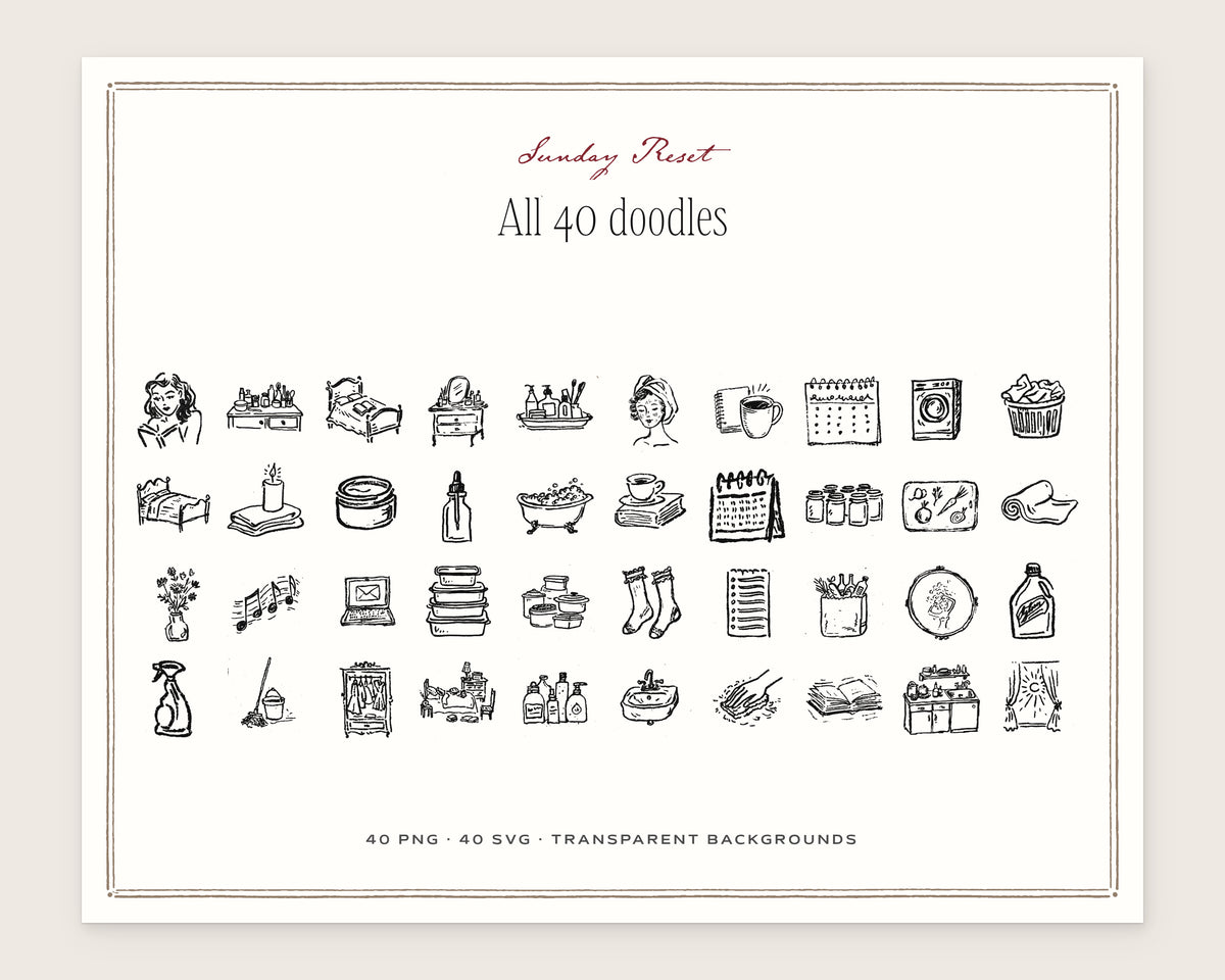 Sunday Reset Doodle Pack, everything in the set