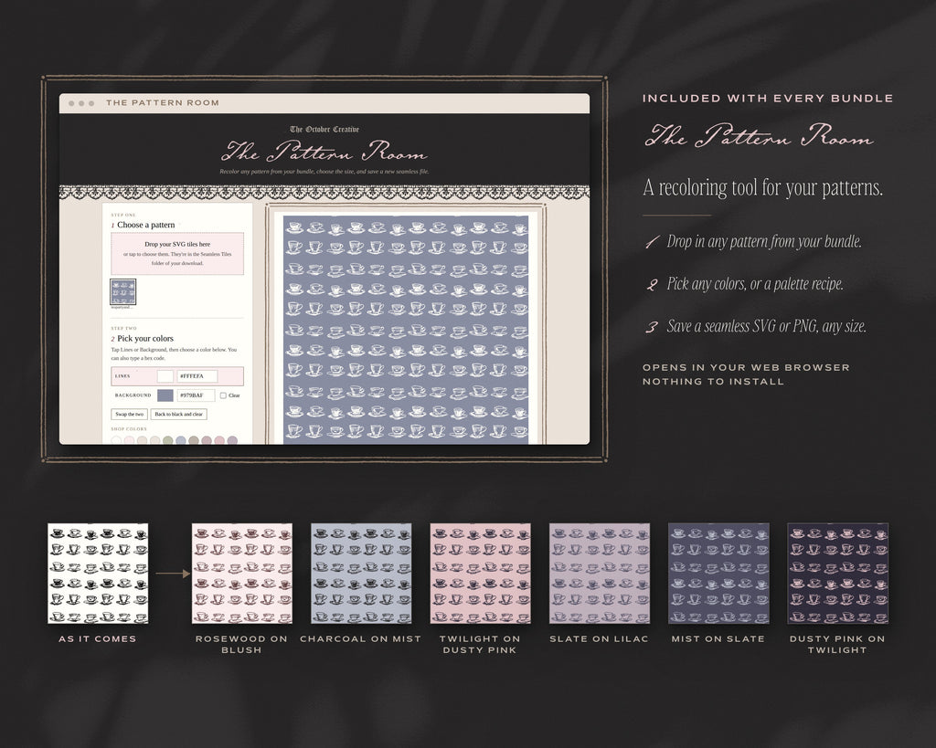 Tea Party & Picnic Seamless Pattern Bundle, The Pattern Room recoloring tool