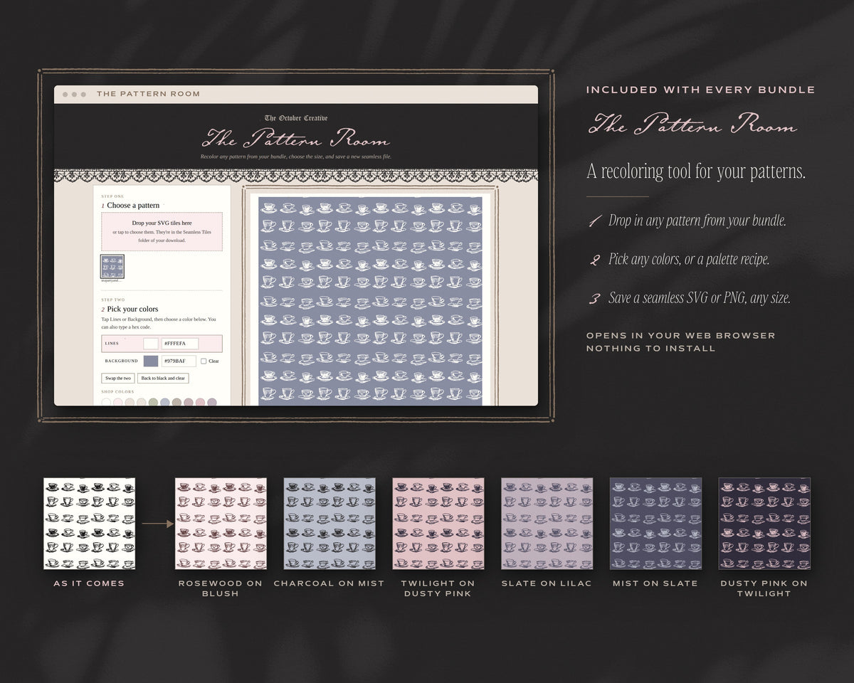 Tea Party & Picnic Seamless Pattern Bundle, The Pattern Room recoloring tool