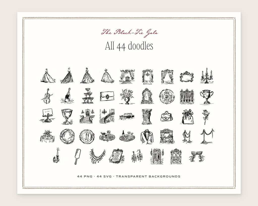 The Black-Tie Gala Doodle Pack, everything in the set