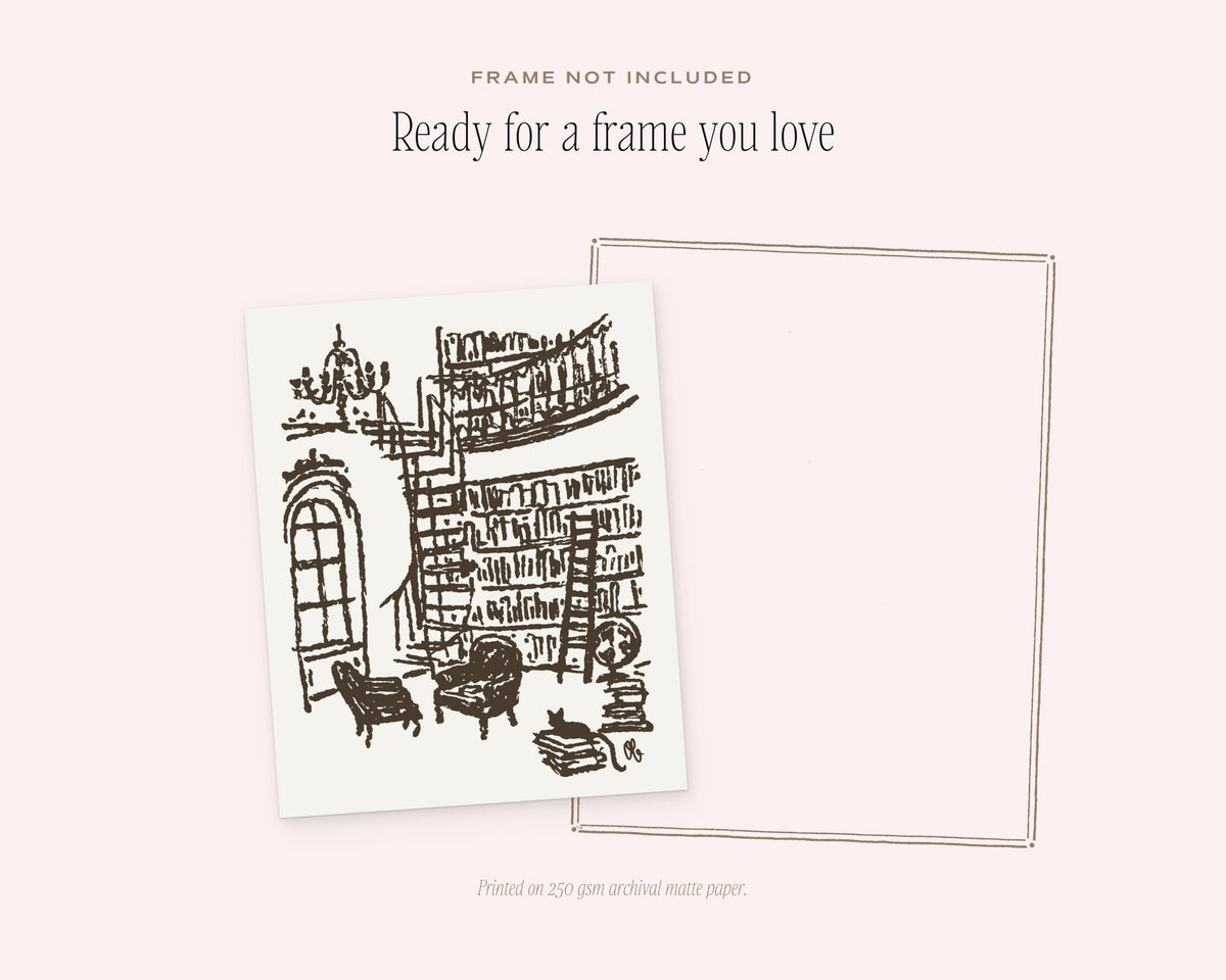The Bookshelf Art Print, ready for a frame
