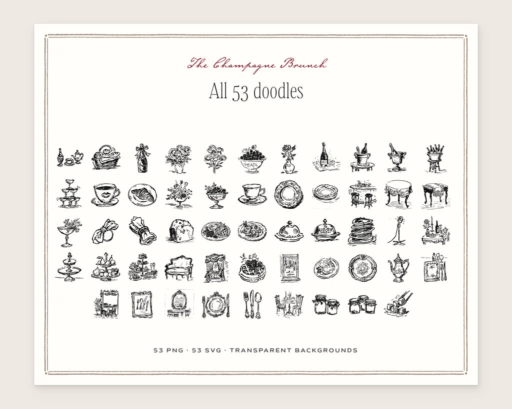 The Champagne Brunch Doodle Pack, everything in the set