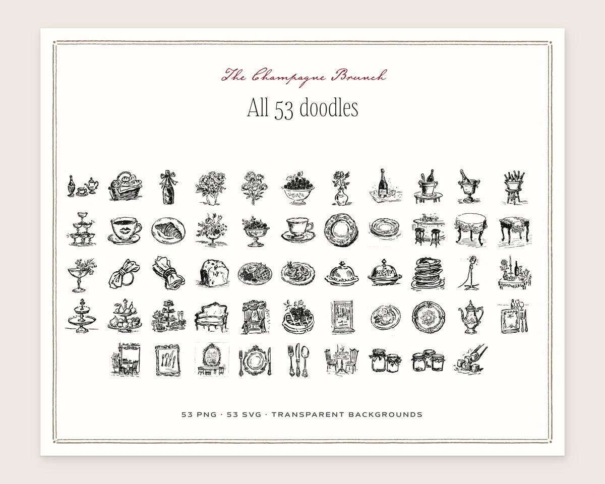 The Champagne Brunch Doodle Pack, everything in the set