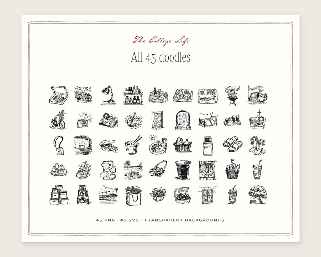 The College Life Doodle Pack, everything in the set