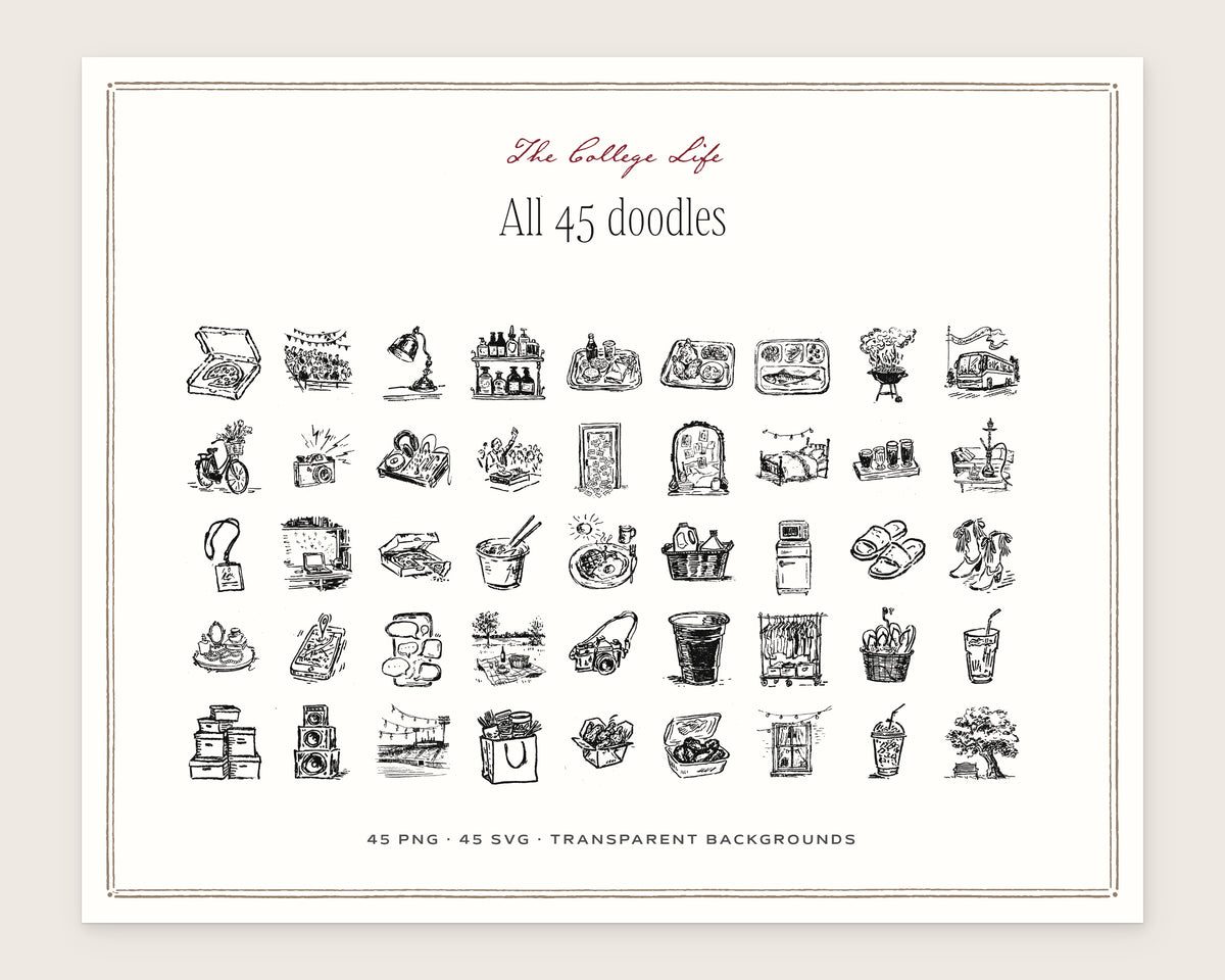 The College Life Doodle Pack, everything in the set