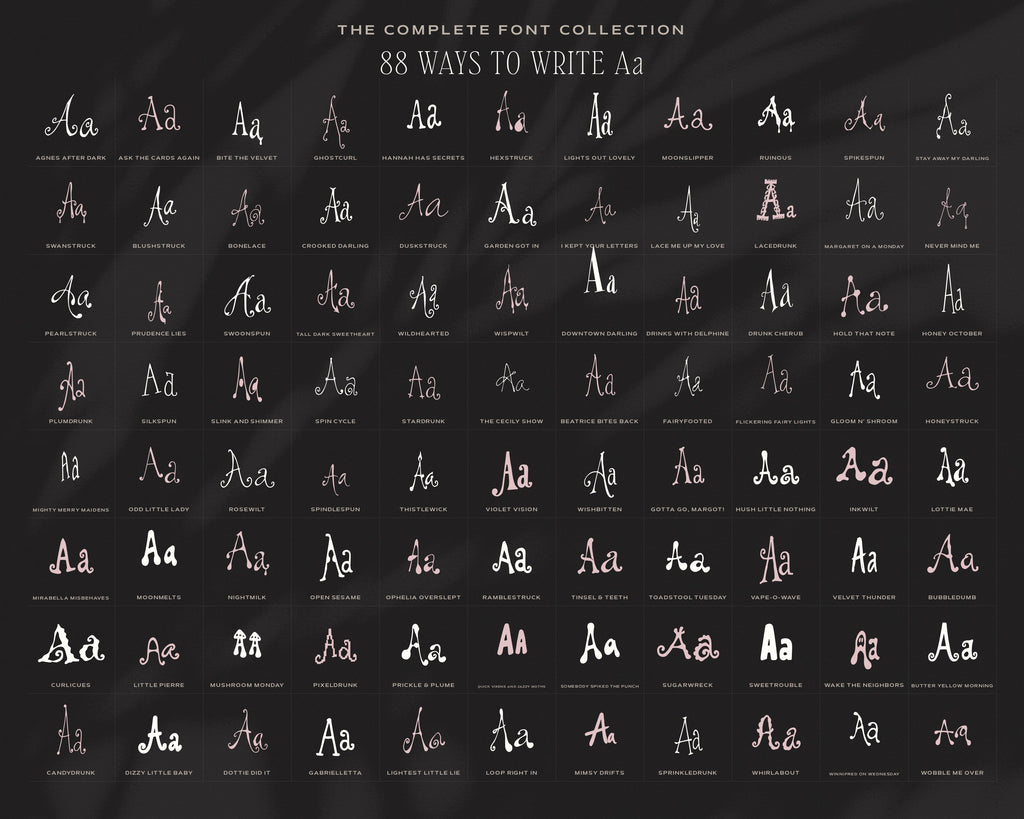 The Complete Font Collection, an Aa in all 88 fonts
