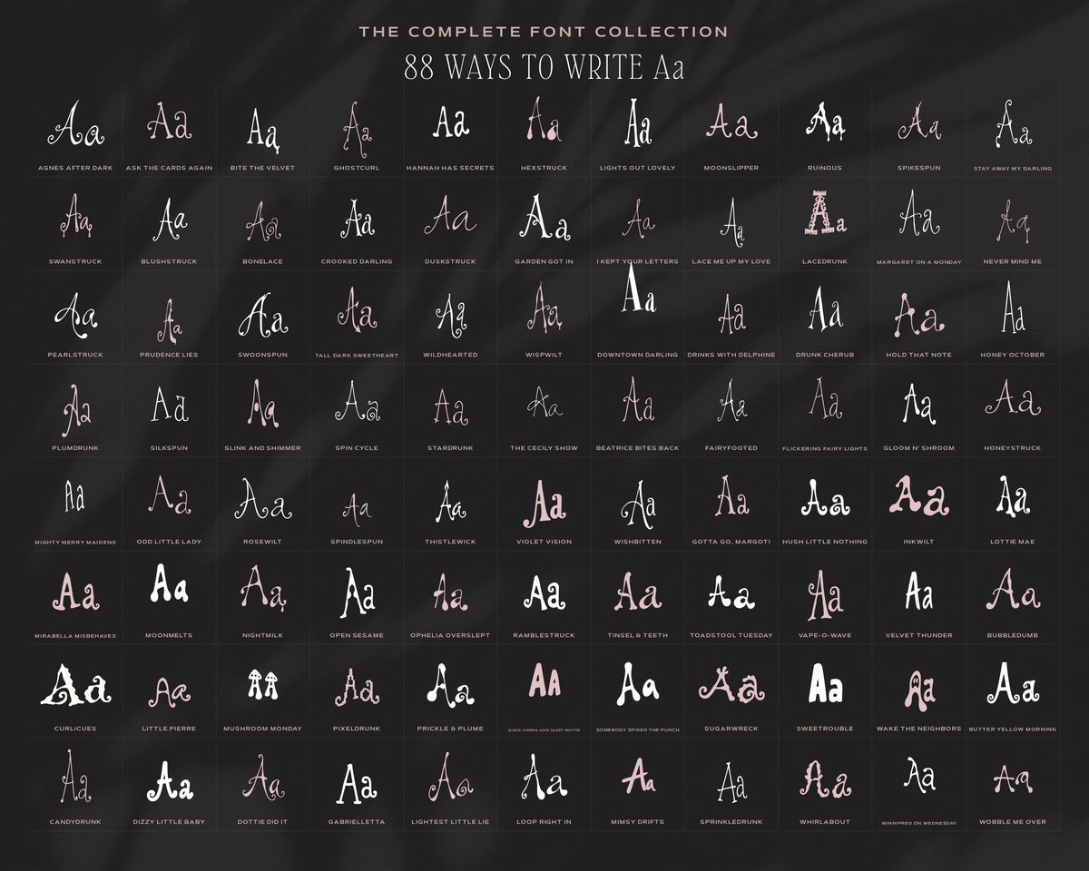 The Complete Font Collection, an Aa in all 88 fonts
