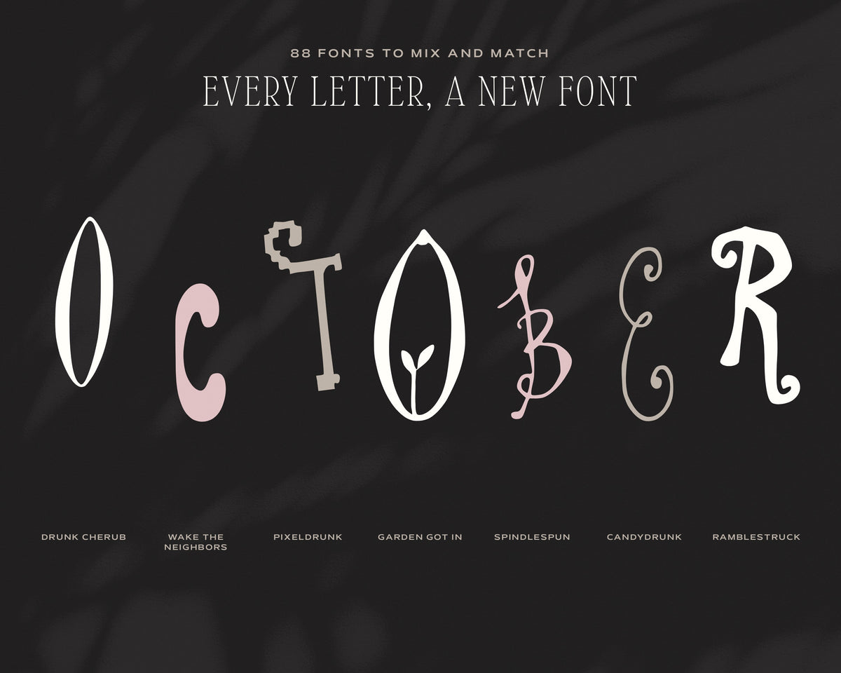 The Complete Font Collection, OCTOBER with each letter in a different font