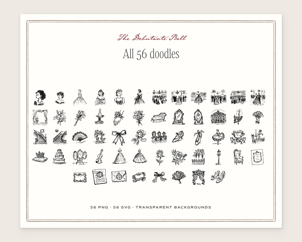 The Debutante Ball Doodle Pack, everything in the set