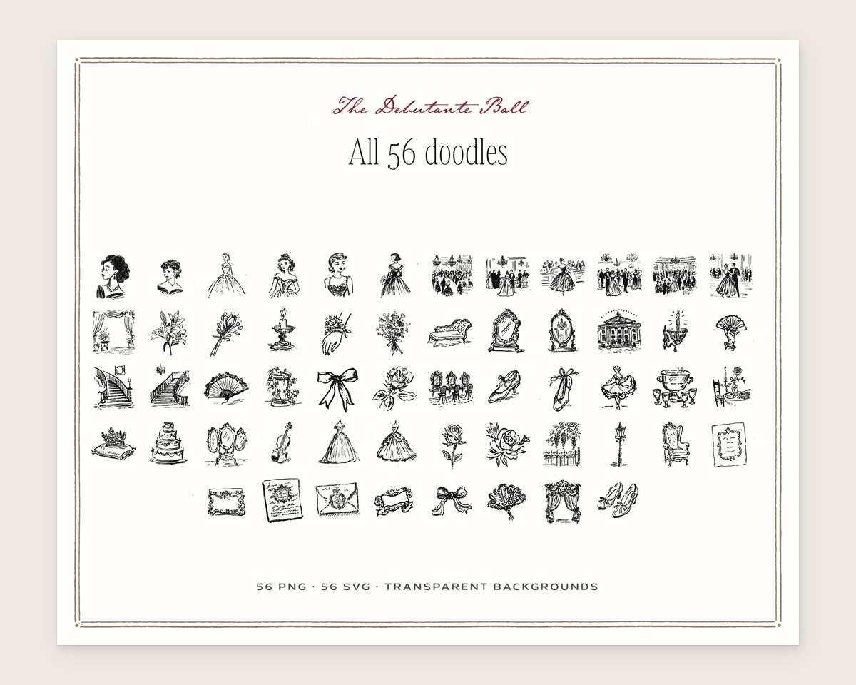 The Debutante Ball Doodle Pack, everything in the set
