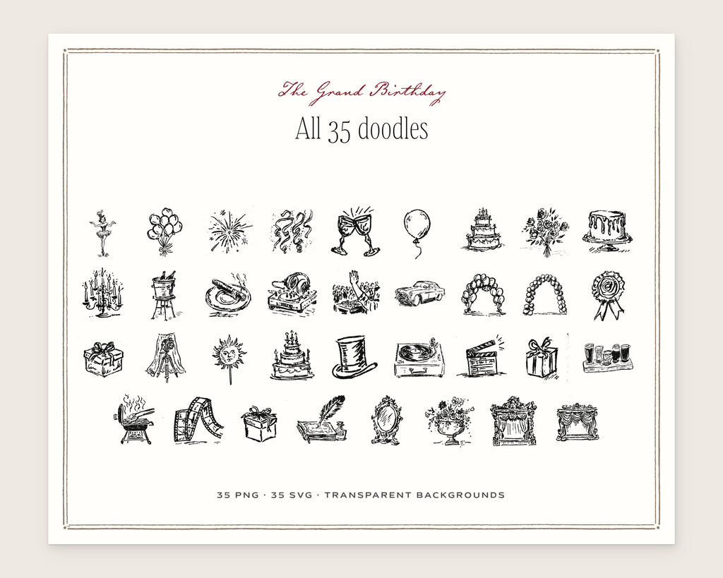 The Grand Birthday Doodle Pack, everything in the set