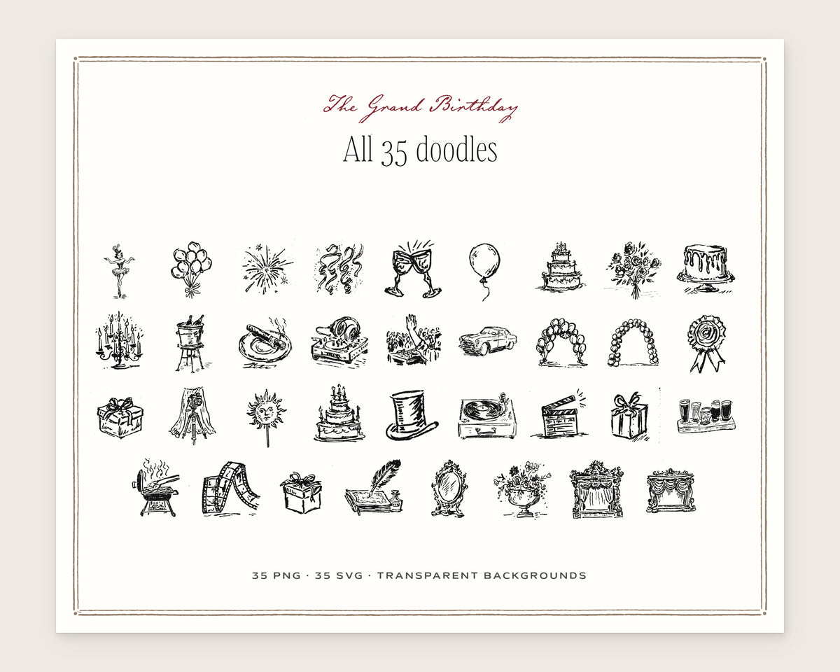 The Grand Birthday Doodle Pack, everything in the set