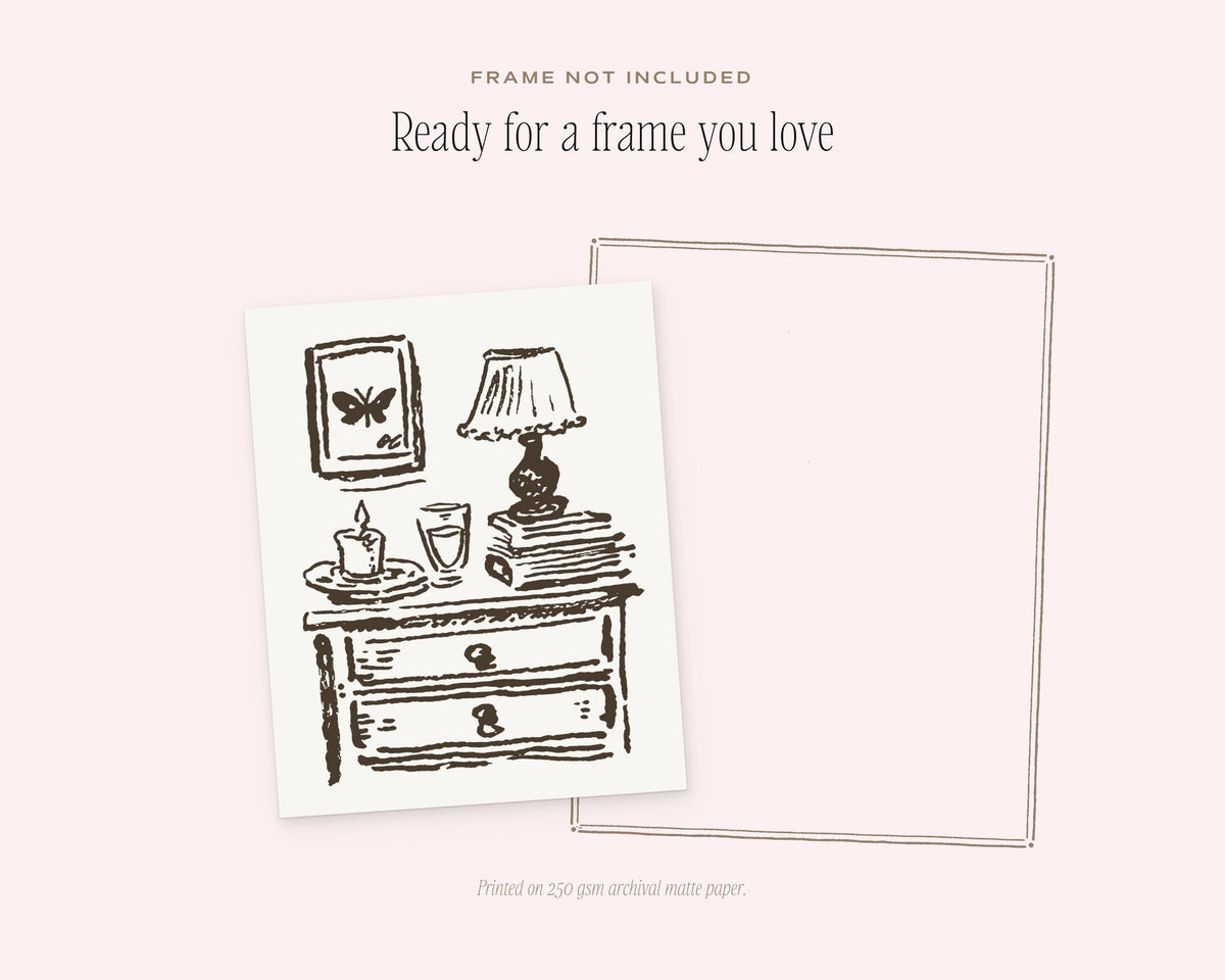 The Nightstand Art Print, ready for a frame