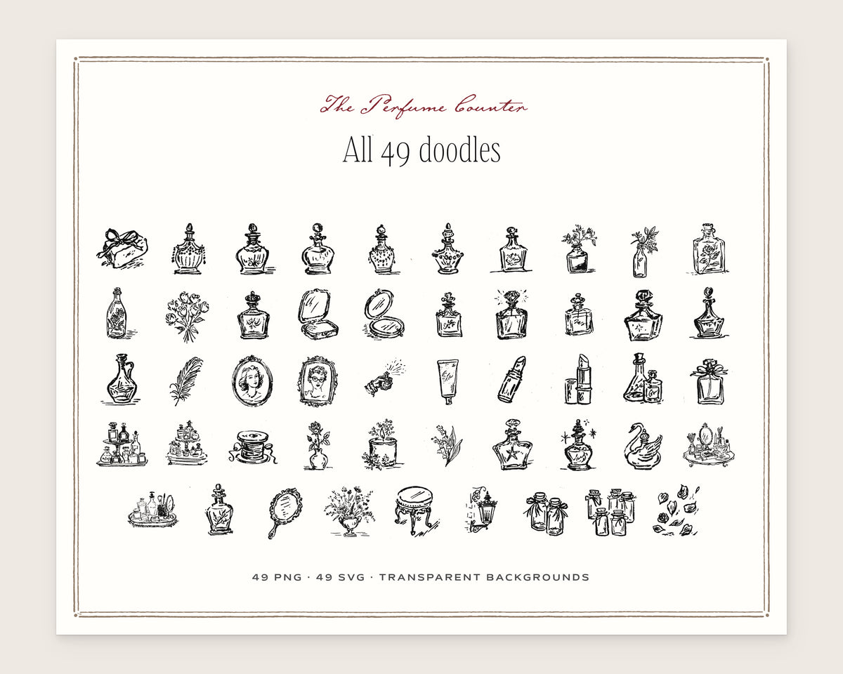 The Perfume Counter Doodle Pack, everything in the set