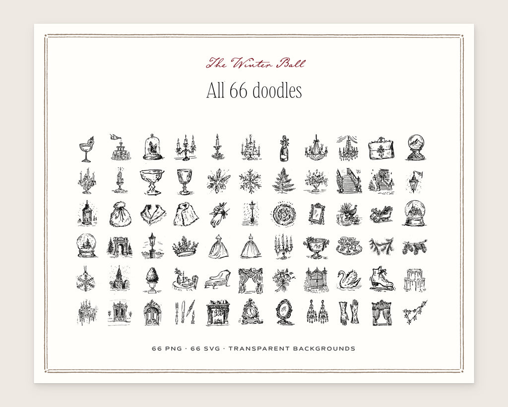 The Winter Ball Doodle Pack, everything in the set