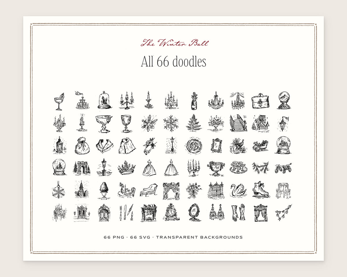 The Winter Ball Doodle Pack, everything in the set