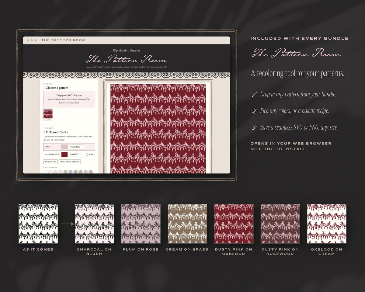 Theater & Art Deco Seamless Pattern Bundle, The Pattern Room recoloring tool