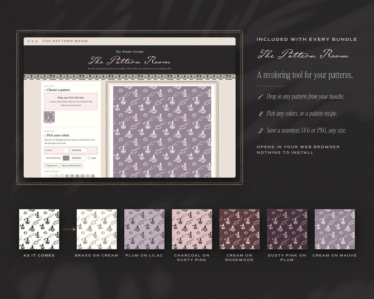 Vanity & Boudoir Seamless Pattern Bundle, The Pattern Room recoloring tool