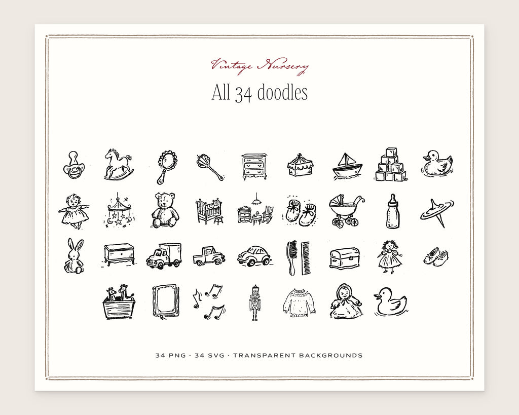 Vintage Nursery Doodle Pack, everything in the set