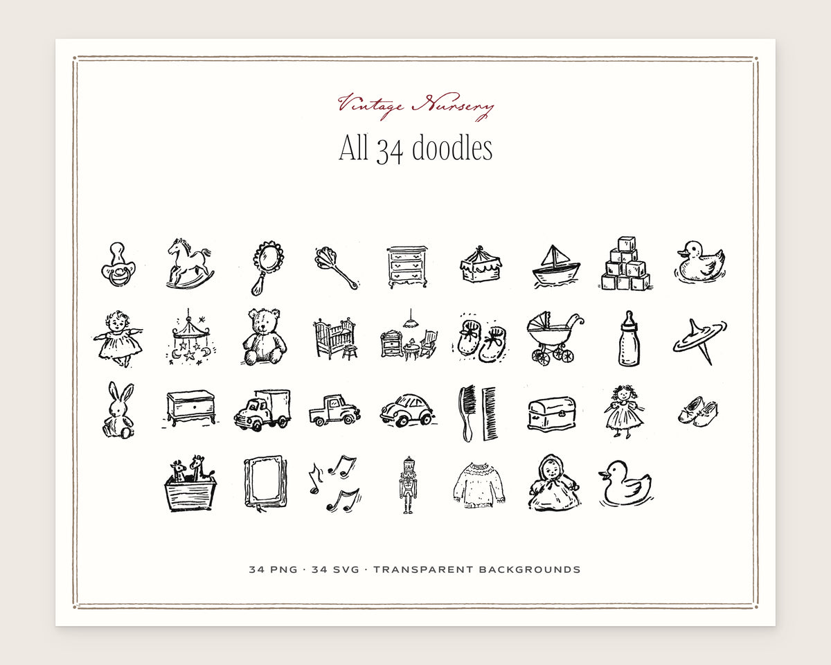 Vintage Nursery Doodle Pack, everything in the set